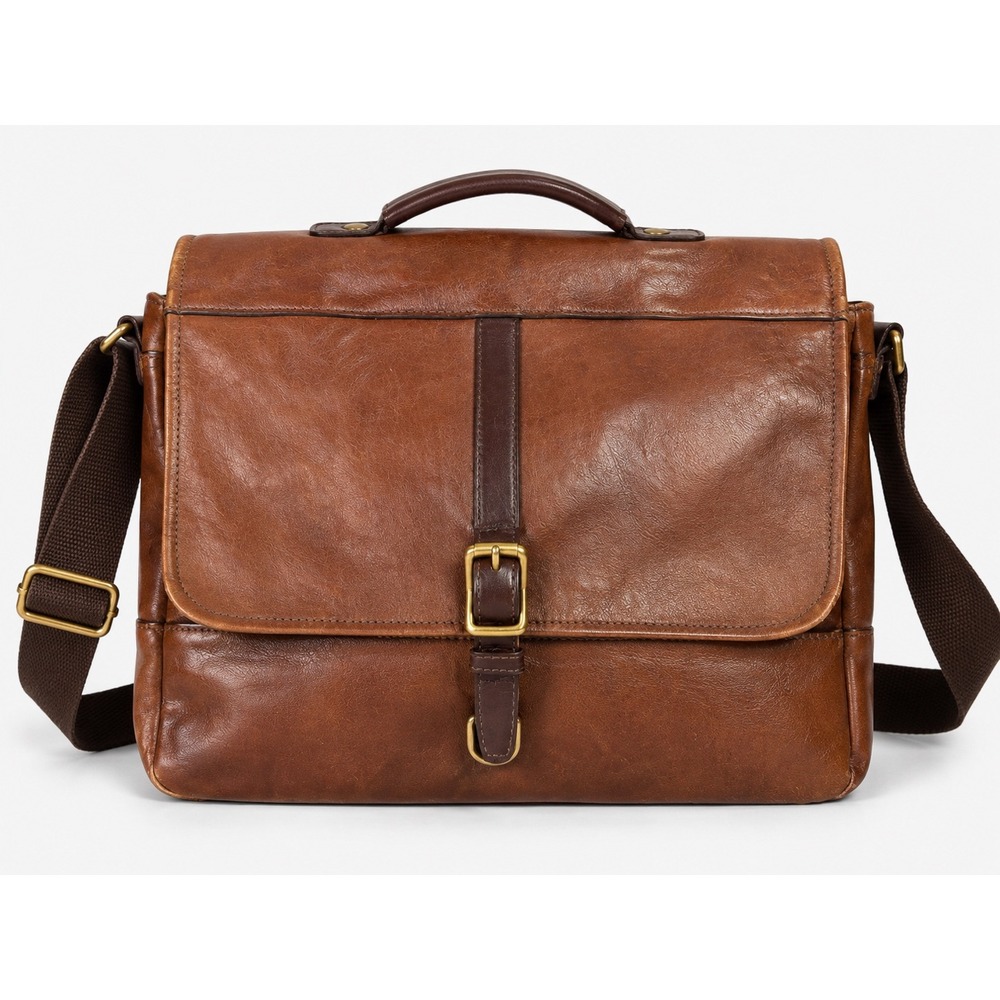 Fossil Evan Commuter Brown Leather Messenger Bag Laptop Briefcase Crossbody